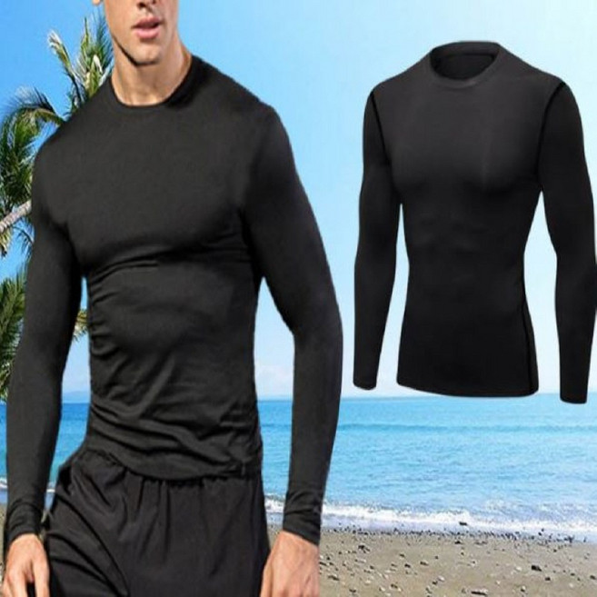 남성 래쉬가드 수영복 머슬핏 긴팔 티셔츠 블랙 심플 단색 무지 고급