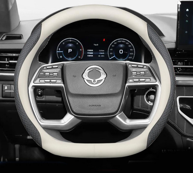 쌍용 전차종 호환 프리미엄 나파 가죽 카본 핸들커버, D컷(S-02), 베이지 엠보