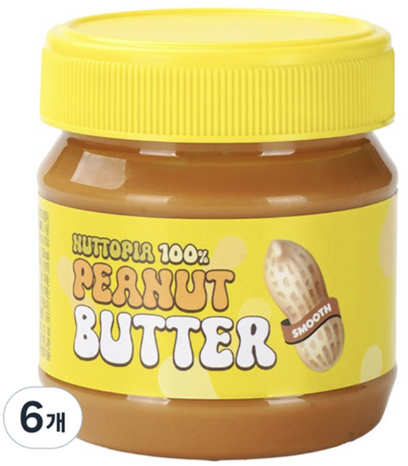[무가당&무첨가] 넛토피아 땅콩100% 스무스 땅콩버터, 200g, 6개