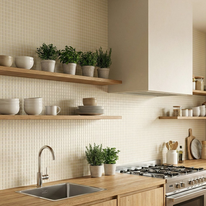 자기질 모자이크 타일 화장실 욕실 주방 베란다 벽타일 현관 25mm, 1개, 아이보리 무광