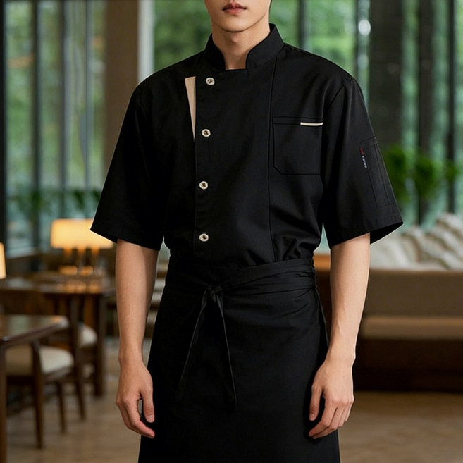 인어미남 남녀 공용 여름 셰프 작업복 식당 주방 호텔 반팔 의류 편안함 작업복