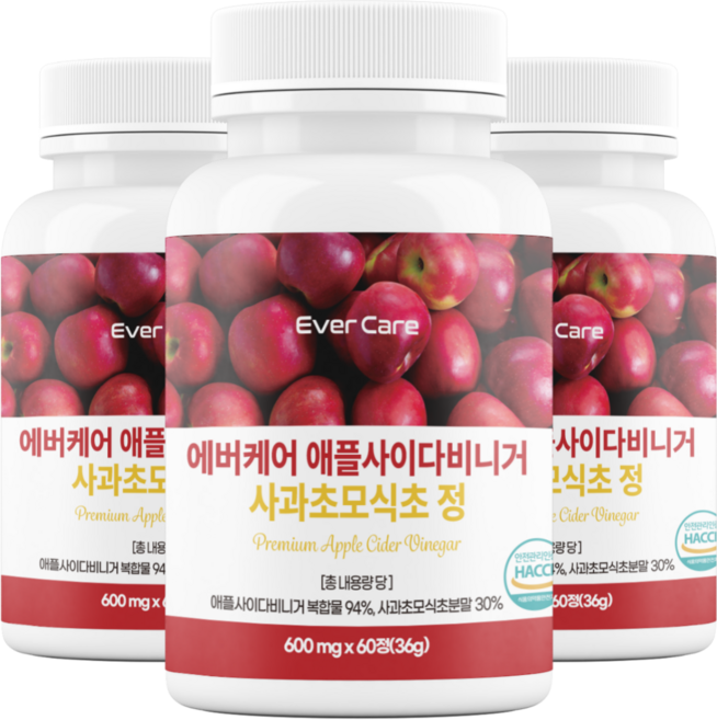 에버케어 애플사이다비니거 사과초모식초 유산균 고함량 애사비 알약, 3개, 60정
