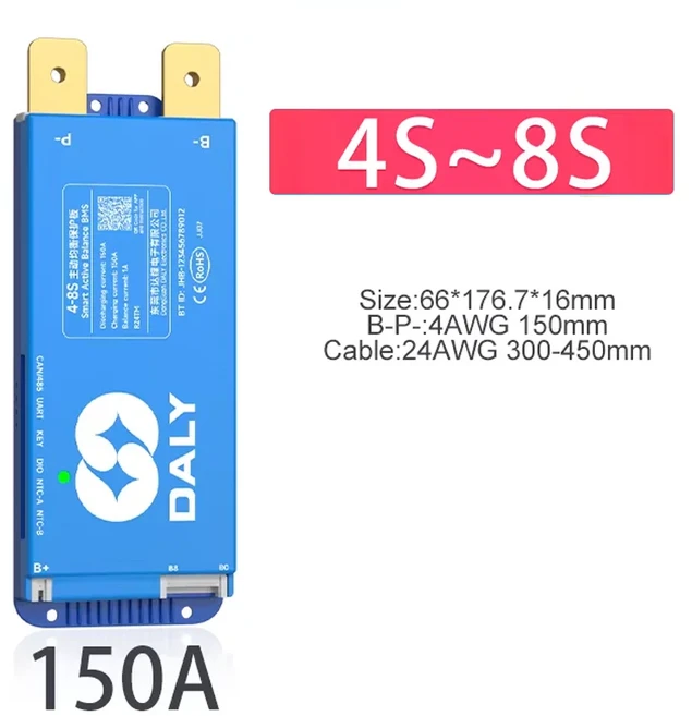DALY BMS 액티브 밸런싱 12V 150A 스마트 RS485CAN 배터리 관리 시스템 (블루투스 앱 포함 태양광/EV용), 01 4S-8S CAN BMS 150A, 01 4S-8S CAN BMS 150A