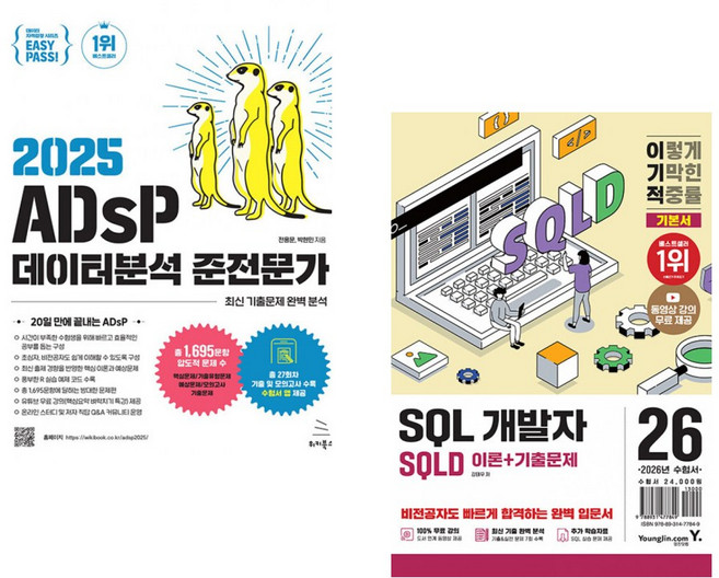 (전용문) 2025 이지패스 ADsP 데이터분석 준전문가 + (강태우) 2026 이기적 SQLD SQL 개발자 이론+기출문제 (전2권)