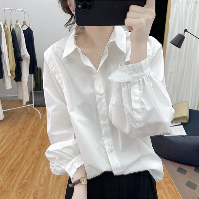 TKX 여성 긴팔 셔츠 면 소재 깔끔한 스타일 블라우스 데일리룩 베이직 구김없는
