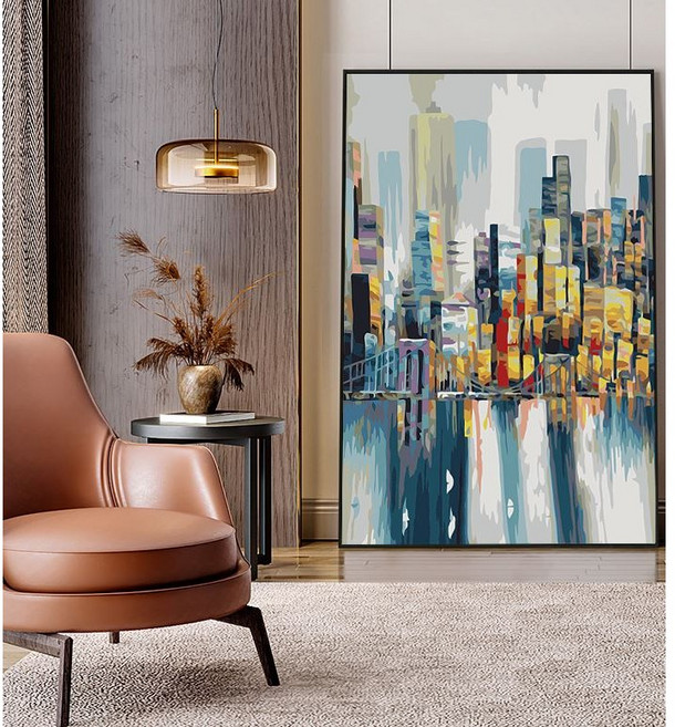 그림그리기세트 대형 DIY명화 아크릴화 그리기쉬운 캔버스 색칠하기 추상화 도시 80x120, 명화그리기 50x75, 1개