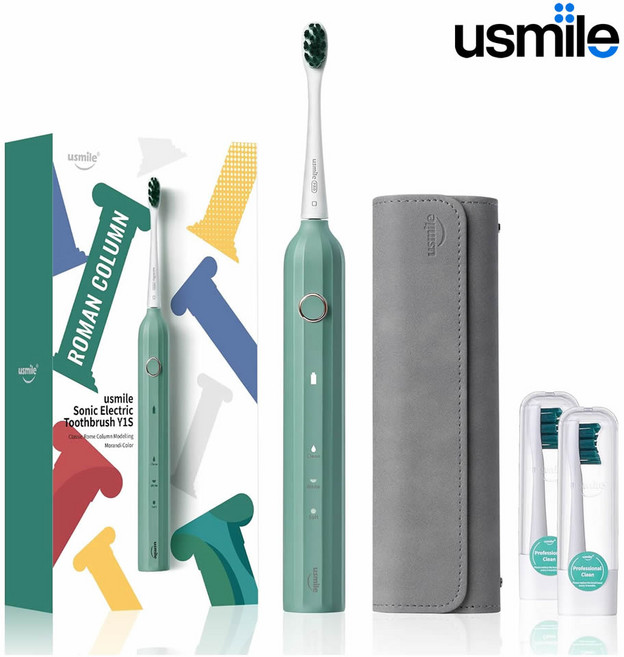 (공식인증) 유스마일 완전방수 압력센서 3단 음파 전동칫솔, 그린, 1개, Y1S