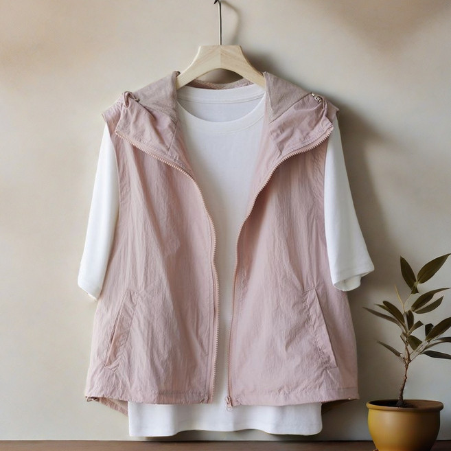 라오농 여성용 데일리 빅사이즈 후드집업 자외선 차단 조끼 바람막이 가디건 베스트