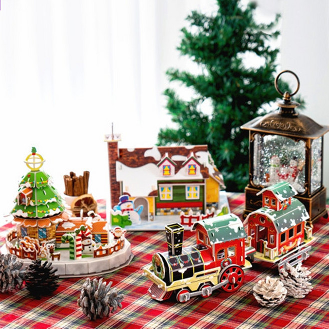 민화샵 크리스마스 폼보드퍼즐 입체퍼즐 3D퍼즐 종이모형 뜯어만들기 답례품 생일선물 DIY키트 초등미술, 크리스마스 폼보드 퍼즐-기차, 1개