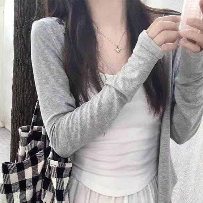 短版冰絲防曬外套 女生夏季薄款 外搭小披肩 顯瘦百搭