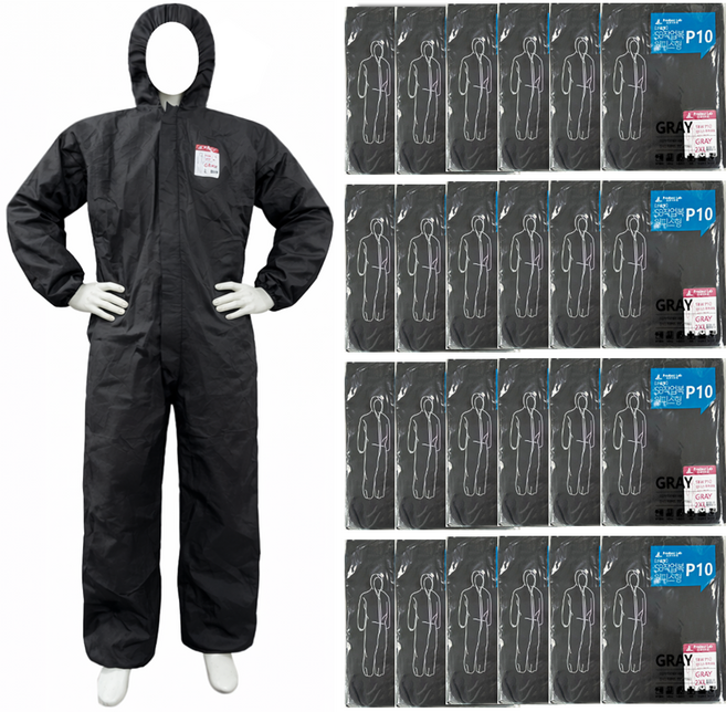 1박스/24벌_SB일회용작업복 부직포 원피스작업복-회색 방진복 보호복 분진복 방역복 일체형, 1박스, 그레이