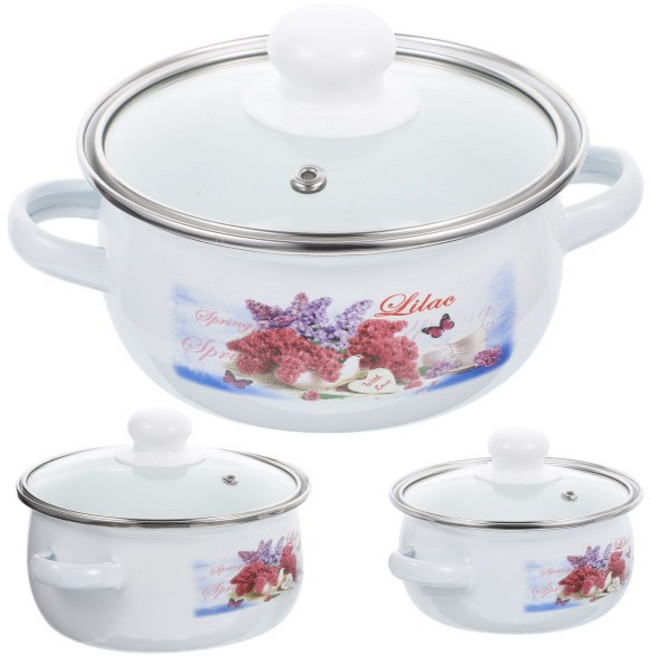 후라이팬3Pcs 미니 수프 냄비 세트 12-14-16cm 부드러운 가장자리 쉬운 청소 더블 핸들 작은 에나멜 스토브