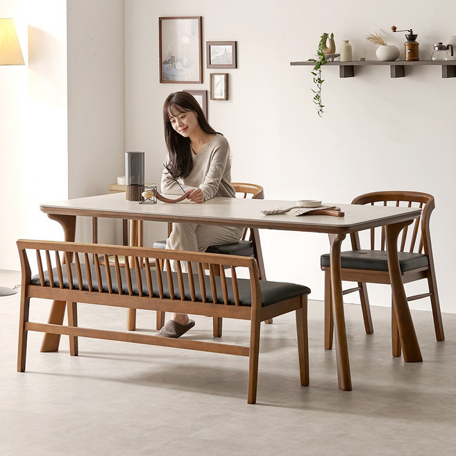 에스텔 8인용 테이블 포세린 세라믹 식탁세트 2000 벤치형(의자2+벤치1), 2000테이블+의자2+벤치1