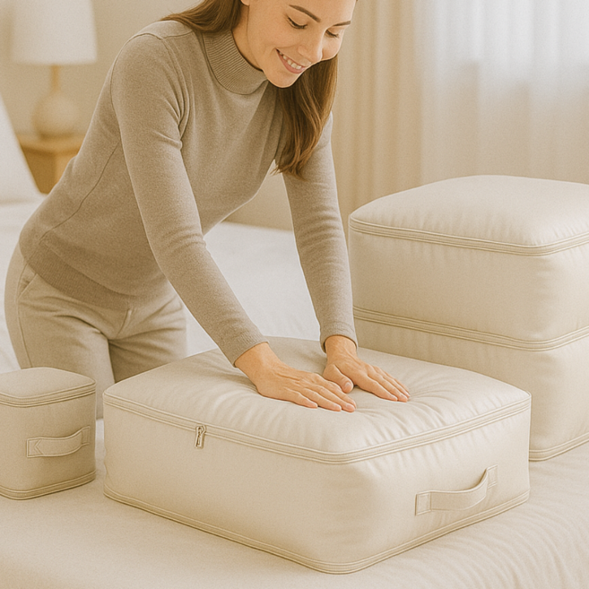 재뉴 대용량 수납 이불 압축 파우치, 아이보리, 2개