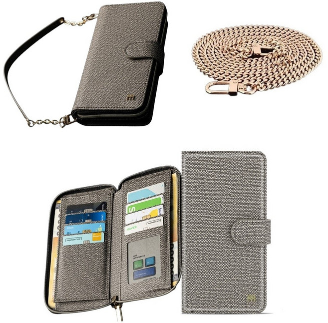 갤럭시 S26플러스 케이스 SM-S947N 가죽 알랑므 (지퍼) (손목스트랩 줄 + 올체인 목걸이줄) 카드 지폐 수납 자석 양면 더블 월렛 지갑