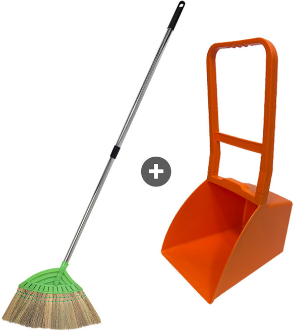 월드크린 잘쓸려 미얀마 스텐 2단 갈대비 그란+컬러 외곽 쓰레받기 오렌지, 미얀마스텐2단갈대비그린+컬러외곽쓰레받기오렌지, 1세트