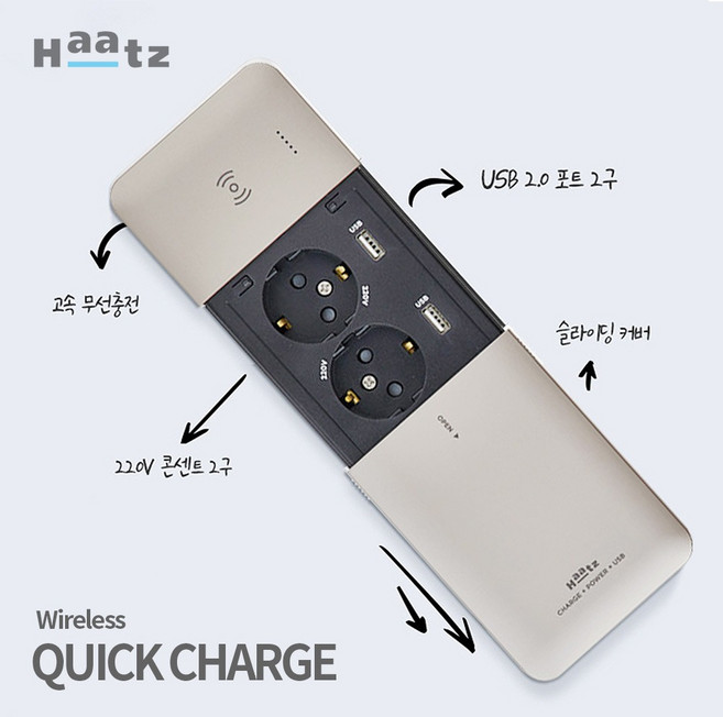 하츠 매립형 콘센트 2구 USB충전 스마트폰 무선충전 MC-S1991QCM, 골드_MC-S1991QCM, 1개