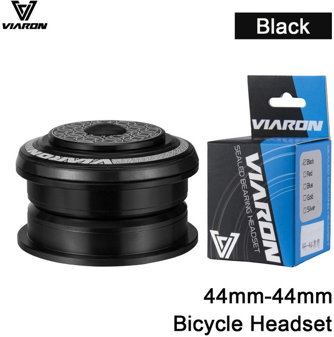 자전거 부품 VIARON MTB 헤드셋 CNC 1-1/8 인치 34mm 밀폐 베어링 28.6mm 나사없는 스트레이트 튜브 포크용 세미 통합 44mm, Black 44mm, 1개