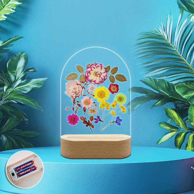 청어람몰 압화무드등 아크릴 무드등 만들기 DIY 라운드 건전지 12cm, 2.꽃의숨결(압화15가지)