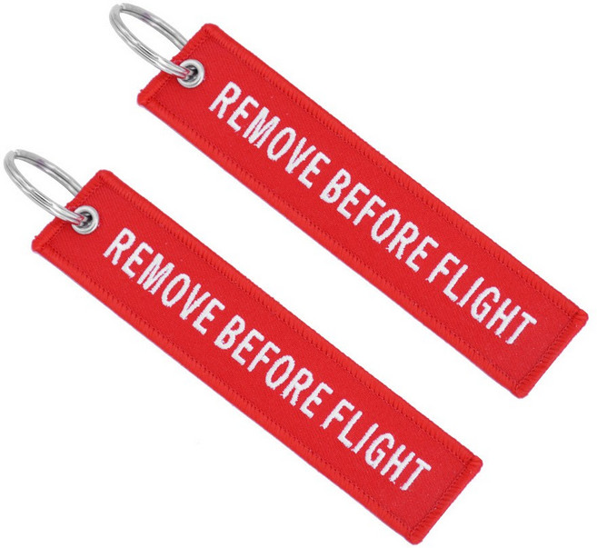 수수보따리 REMOVE BEFORE FLIGHT 비행전 자수 키링 승무원키링 캐리어키링 가방키링 자동차키링 열쇠고리, 레드+레드, 1세트