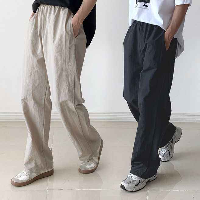 [오버나인] 남자 남성 바스락 링클프리 와이드 밴딩 팬츠
