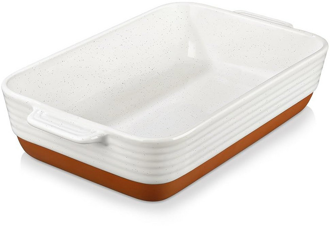 말라카사 베이킹 카키 베이킹 서빙용 직사각형 라자냐 8QT 접시 접시 깊이 오븐 시리즈 화이트 로스팅 손잡이 9X13인치 세라믹 안전 포함 타라 카세롤, Khaki White, Extra Large, 1개