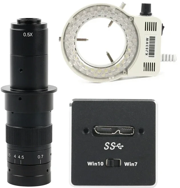 산업용 디지털 고속 5MP USB 3.0 현미경 카메라 줌 C 마운트 렌즈 LED 조명 휴대폰 납땜 수리용 WIN7/10, 10 With 180X Lens Light