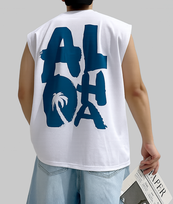 테이크잇컴퍼니 남자 빅사이즈 헬스 운동복 알로하 프린팅 오버핏 루즈핏 민소매 나시 티