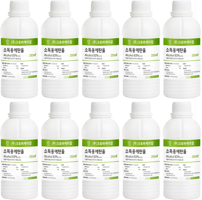 크로바 소독용에탄올 83% 250ml 10개 소독용알콜 의약외품 에탄올리필, 1개
