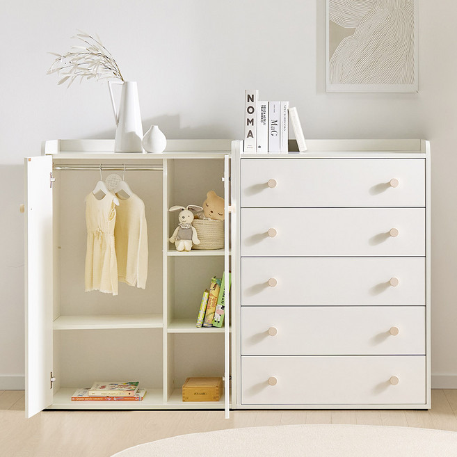 아씨방가구 몽이 E0 베이비장 아기옷장 세트 1600 (선반+서랍), 버터옐로우