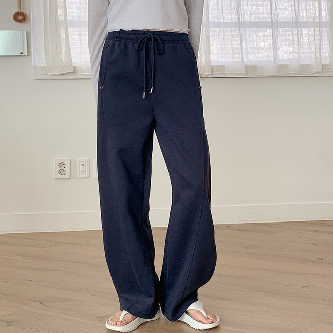 소일레 여성 단추 포켓 사선 절개 커브드 와이드 팬츠 사계절&기모ver