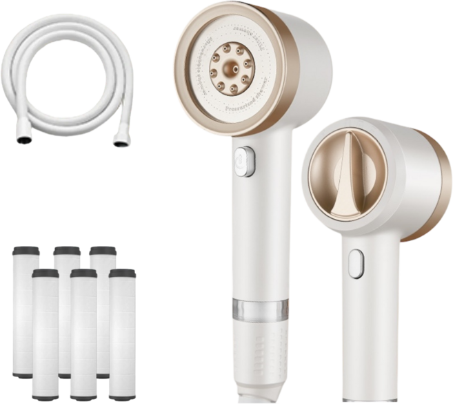 유주리빙 수압상승 4단조절 온오프 필터 샤워기헤드, 골드, 1개