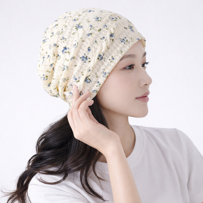 아크포지 여성두건 잔꽃무늬 비니 항암모자 탈모 수술 조리원 모자 신축성