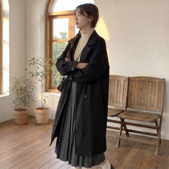 J162-3 레쥬브 빅사이즈 여성 루즈핏 더블 트렌치 코트