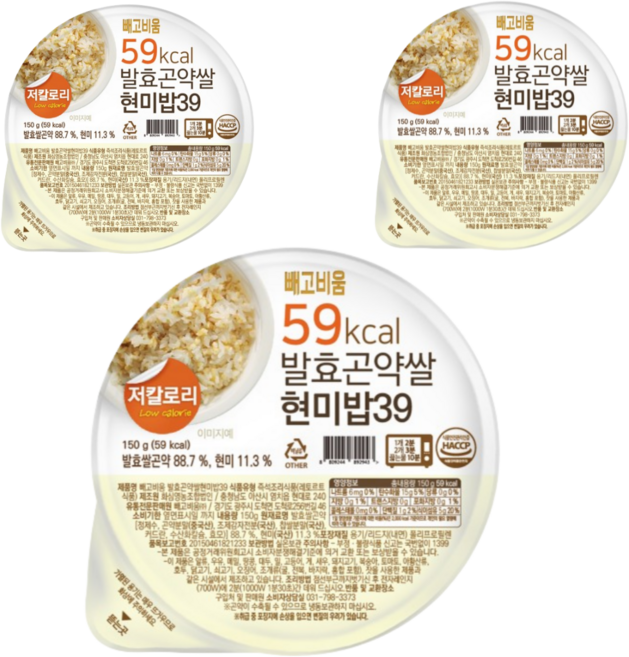 빼고비움 최저 칼로리 100g당 39kcal 발효곤약쌀현미밥39, 150g, 3개