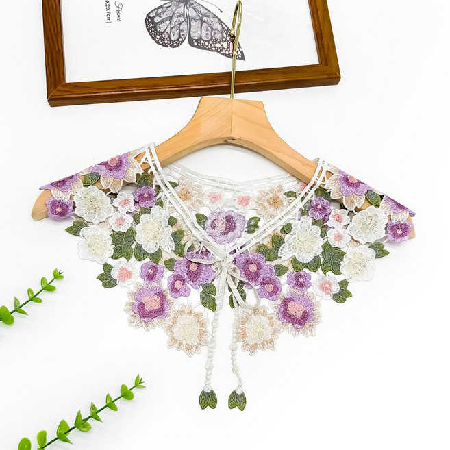 하이유니 프렌치 플로라 레이스 케이프 페이크 넥 카라