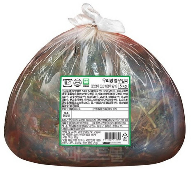 종가 우리땅 열무김치, 1개, 5kg