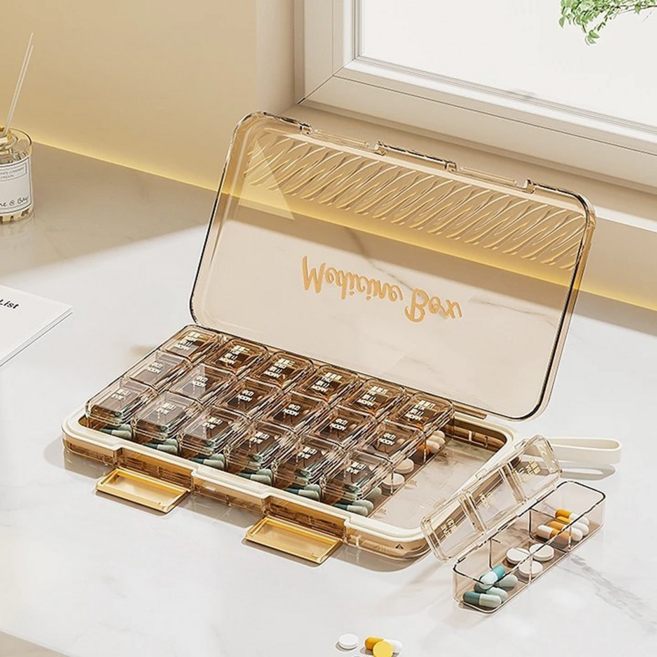 에오시나 휴대용 약통 일주일 알약 케이스, 골드