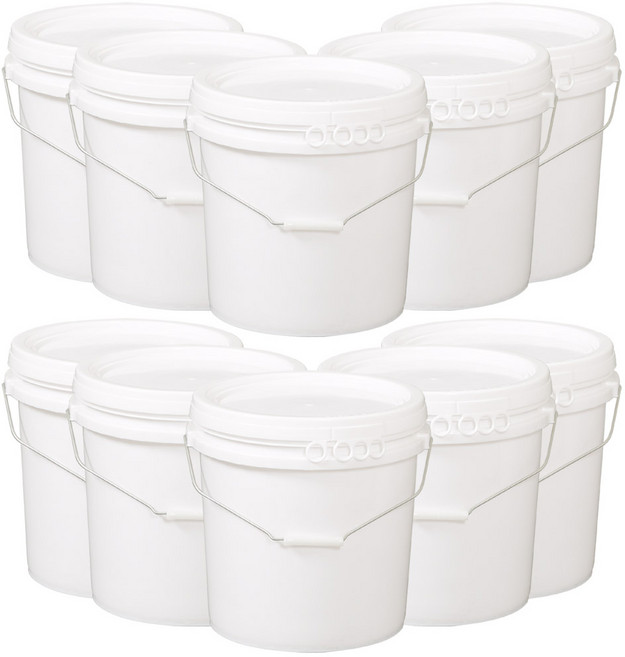 지오리빙 페인트통 젓갈통 페일통 세차 바케스 플라스틱 원형통 밀페용기 벌크통, 20L(손잡이/고리형뚜껑), 10개