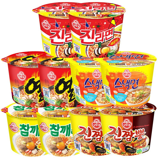 오뚜기 컵라면 큰컵 5종 10개세트(진라면매운맛2+열라면2+스낵면2+참깨라면2+진짬뽕2), 1개