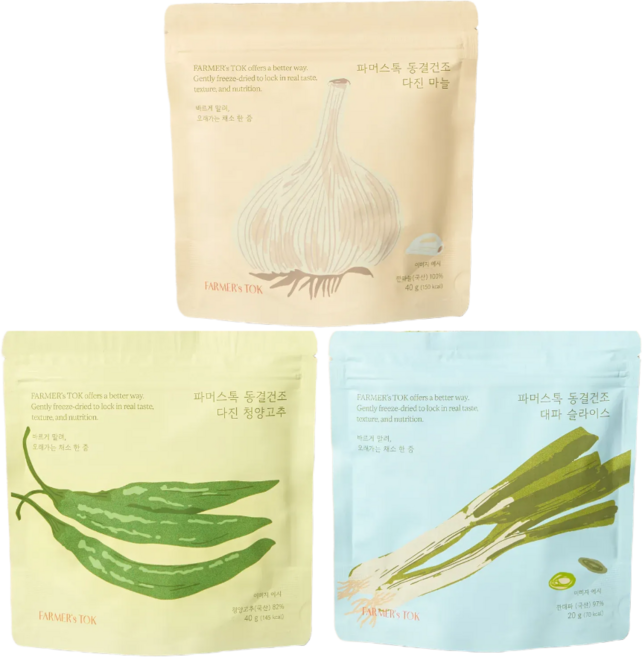 파머스톡 동결건조 국산 다진 마늘 청양고추 큐브 대파 3종, 1세트