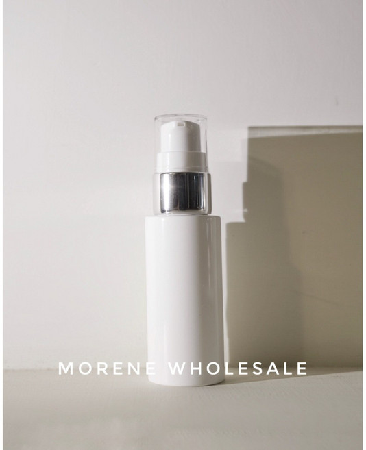 【MW精油工坊】白色乳液瓶 30ml 進口亮銀乳液壓頭, 1個, 亮銀束套壓頭+瓶身