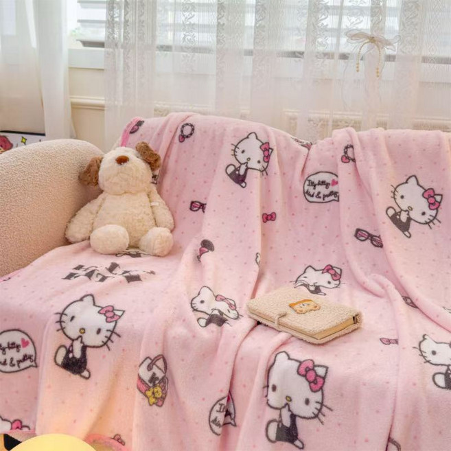 FATTYS산리오 사계절 극세사 무릎담요 캠핑용 휴대용 포근한 사무실 담요 100x150cm