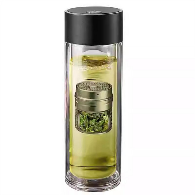 東日 高檔便攜磁吸茶水分離玻璃杯 磁彈設計 辦公泡茶必備, 黑色杯蓋, 1個, 600ml