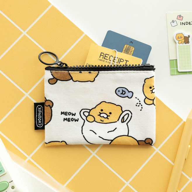 [카카오프렌즈 춘식이 오디너리 패턴 플랫 파우치 S] 미니파우치 카드지갑 방수파우치 동전지갑