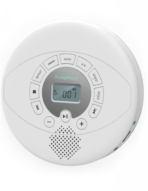 Kuephom PM11 CD 播放機 MP3 播放器 英語學習 AUX 循環 變速撥放 充電, 白色 無藍芽純粹版