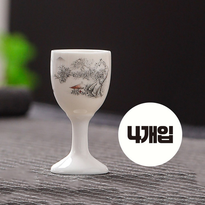릴스베이 세라믹 고량주 중국 술잔 세트 혼술 미니 소주 스트레이트잔, 4개, 풍경