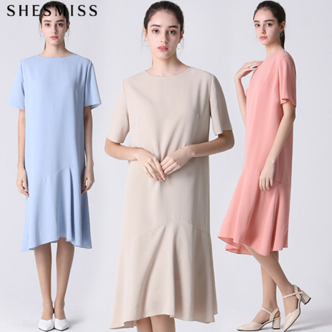 [국내매장판] [쉬즈미스(SHESMISS)] 러플 헴 반팔 원피스 여성 캐주얼