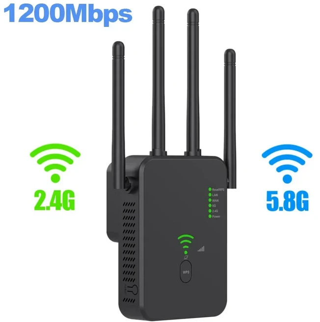 라우터 무선 리피터 1200Mbps 와이파이 신호 부스터 듀얼 밴드 2.4G 5G 와이파이 확장기 기가비트 와이, 04 2.4G 5.8G 1200Mbps1, 02 미국 플러그