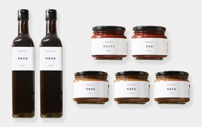 [동트는 농가] 약콩 된장 450g x 3통 약콩 간장 450ml x 2병 더덕 고추장 450g x 1통 동트는농가 고추장 450g x 1통, 1세트